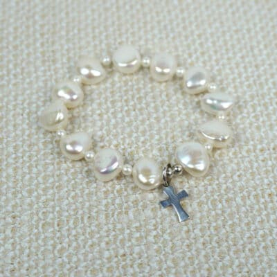 Silver Cross Water Pearls Bracelet - 10MM