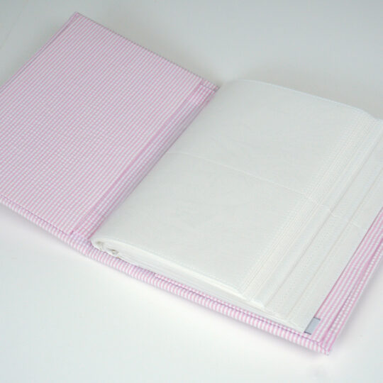 Striped Seersucker Cotton Medium Hardbound Photo Album in Pink, Inside pages