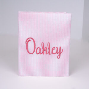 Striped Seersucker Cotton Medium Hardbound Photo Album in Pink