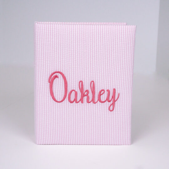 Striped Seersucker Cotton Medium Hardbound Photo Album in Pink