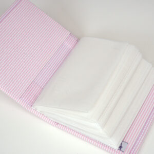 Striped Seersucker Cotton Small Hardbound Photo Album in Pink, inside pages.