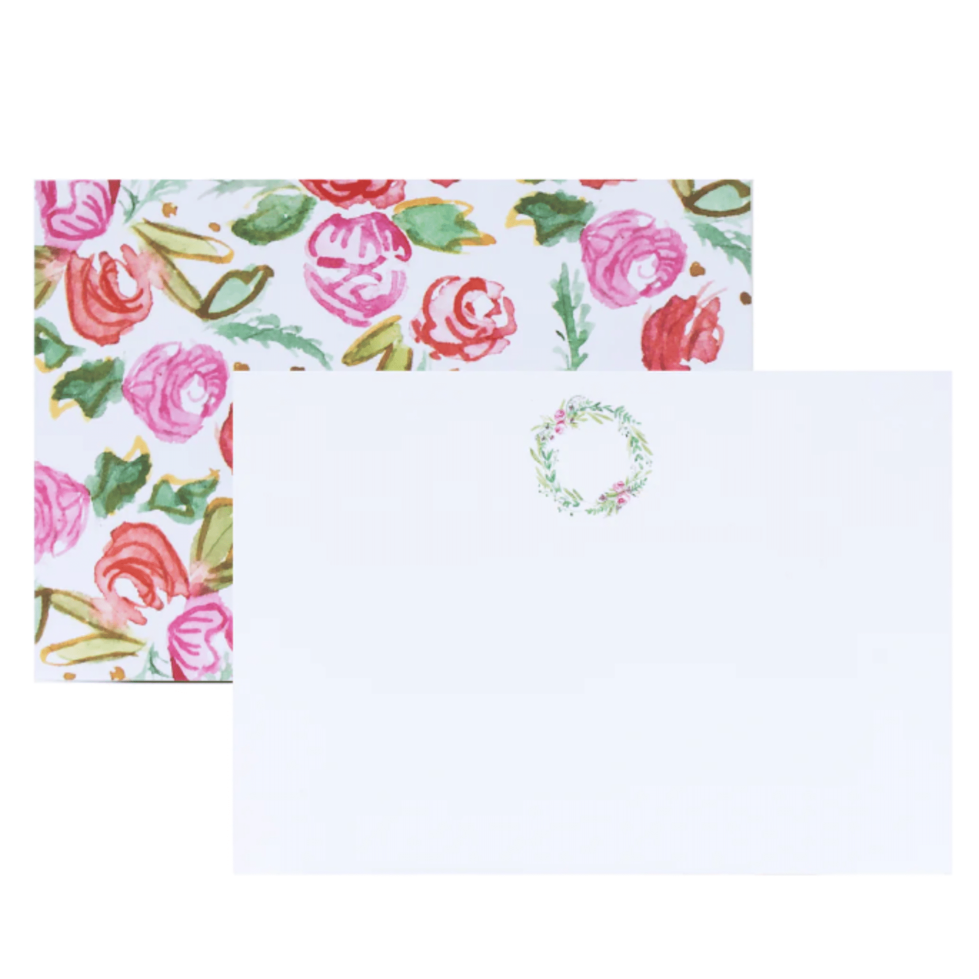 3.5 x 5 Pink Floral Wreath Notecards (set of 8)-1