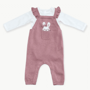 Bunny Peekaboo Ruffle Baby Girl Knit Overall Set (Organic)-1