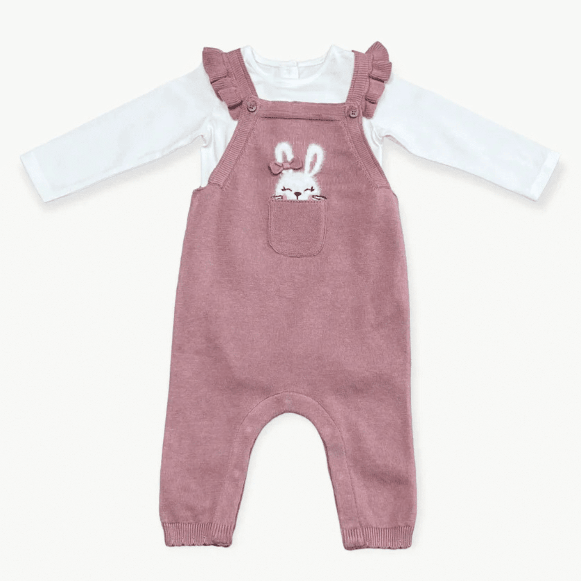 Bunny Peekaboo Ruffle Baby Girl Knit Overall Set (Organic)-1