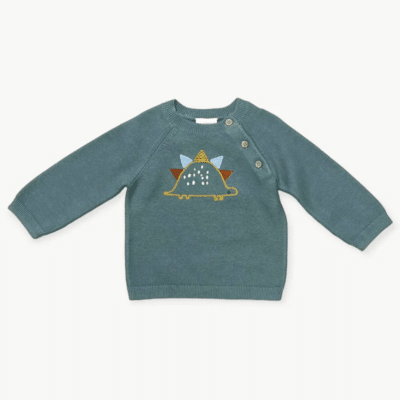Dino Embroidered Baby Button Pullover Sweater Knit (Organic) (1)-1