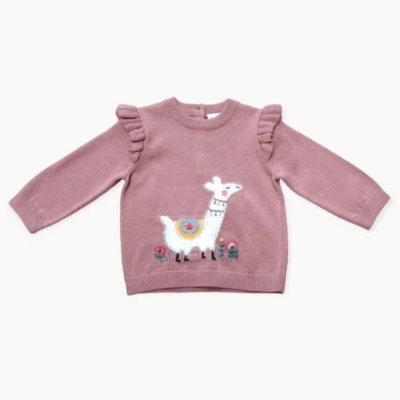 Llama Ruffle Baby Girl Pullover Sweater (Organic Cotton) -1