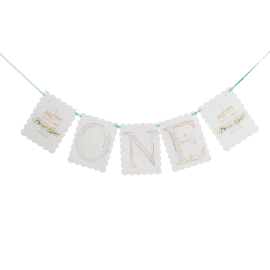 ONE Highchair Banner with Cake End Pieces - Blue1