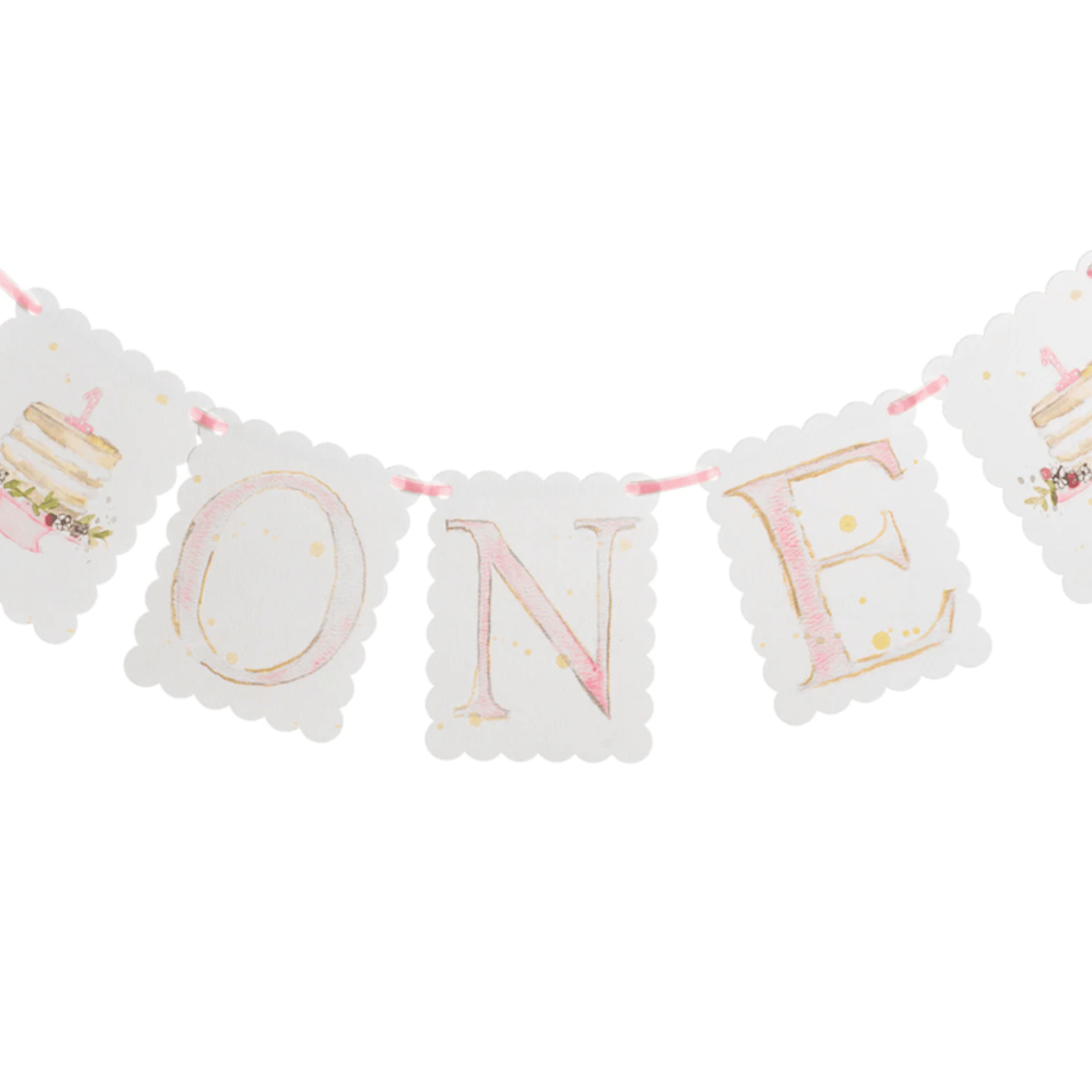 ONE Highchair Banner with Cake End Pieces - Pink1