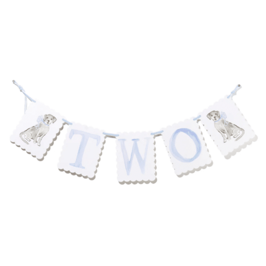 TWO Birthday Banner with Blue Bow Puppy Dog End Pieces- blue-1