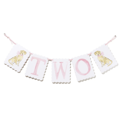TWO Birthday Banner with Pink Bow Puppy Dog End Pieces1