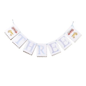 Three Birthday banner Fire Truck - Blue1