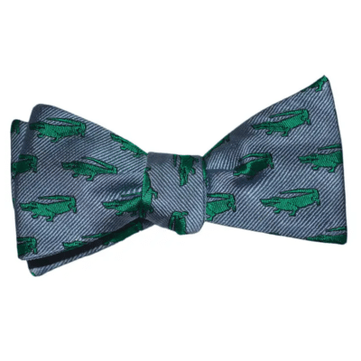 Alligator Bow Tie - Gray, Woven Silk