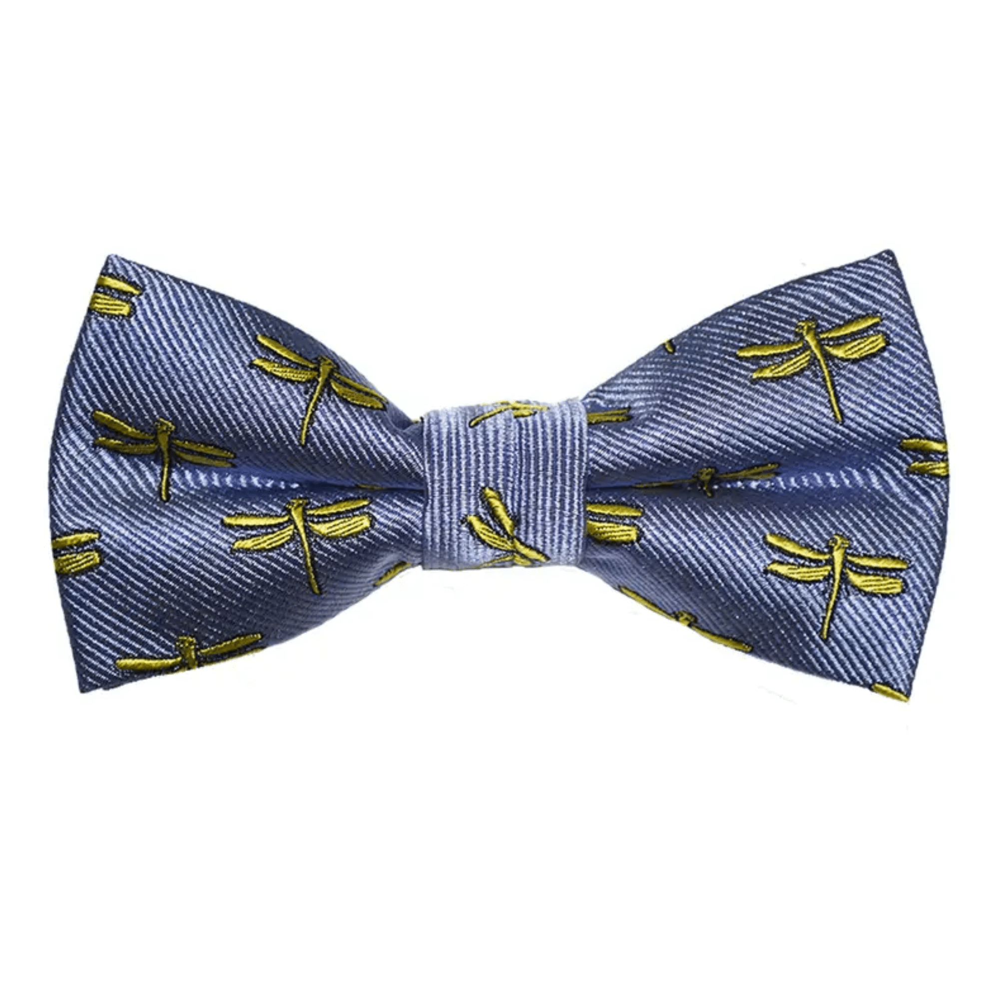 Dragonfly Bow Tie - Yellow On Gray, Woven Silk, Pre-Tied For Kids