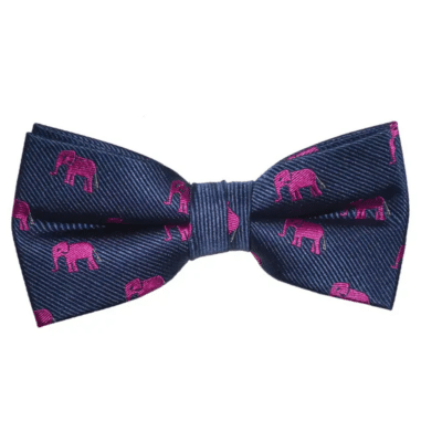 Elephant Bow Tie - Pink On Navy, Woven Silk, Pre-Tied For Kids