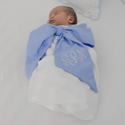 Baby Swaddle Blanket with Monogrammed Bow