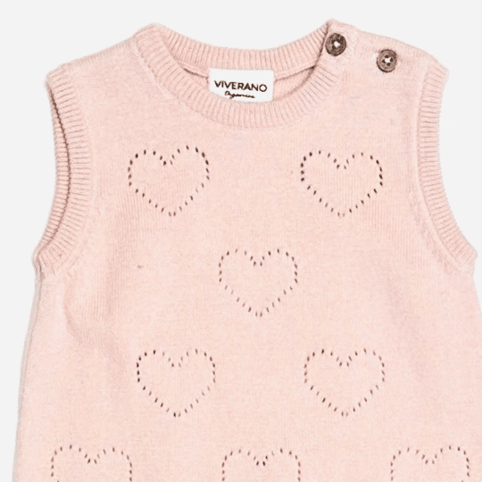 Hearts Pointelle Jacquard Knit Baby Romper (Organic Cotton)-2