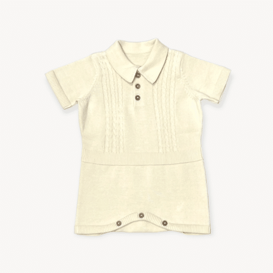 Milan Collar & Cable Knit Baby Bodysuit (Organic Cotton) - Cream