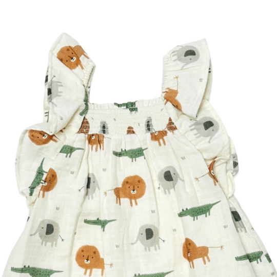 Savannah Ruffle & Smocked Baby Dress+Bloomer Set (Organic-2