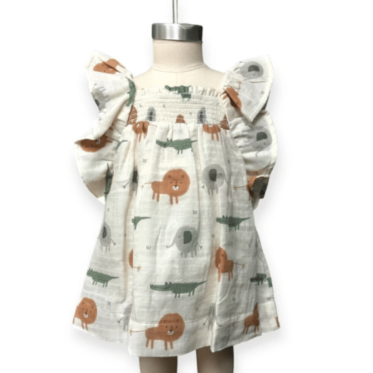 Savannah Ruffle & Smocked Baby Dress+Bloomer Set (Organic-3