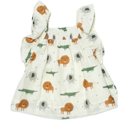 Savannah Ruffle & Smocked Baby Dress+Bloomer Set (Organic
