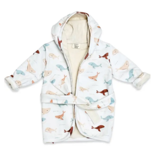 Whales Hooded Baby Bathrobe (Organic Cotton)-1
