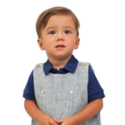 Boy Sleeveless Linen Romper Polo Gray