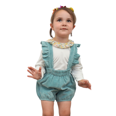 Girl Corduroy Suspender Shorts and Long Sleeve Onesi