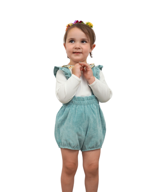 Girl Corduroy Suspender Shorts and Long Sleeve Onesi