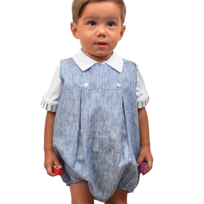 Boy Sleeveless Linen Romper Blue