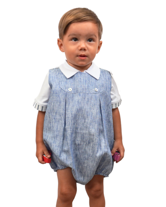 Boy Sleeveless Linen Romper Blue