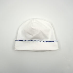 Pima-Cotton-Beanie-White-with-Color-Trim-Lapis-BNE-BPC-WBLU