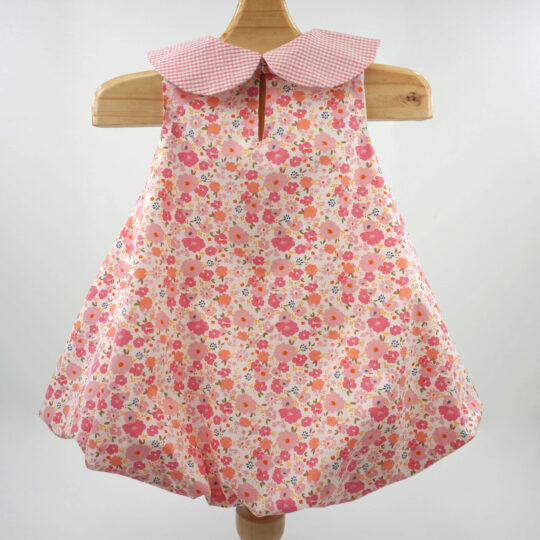 Sleeveless Peter Pan Collar Bubble Dress Peach Poppies