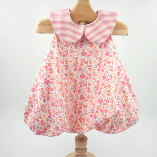 Sleeveless Peter Pan Collar Bubble Dress Peach Poppies