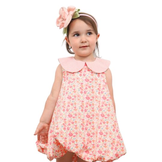 Sleeveless Peter Pan Collar Bubble Dress Peach Poppies