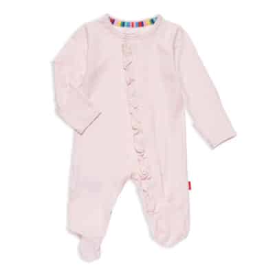 Pin Dot Pink Ruffle Placket Footie