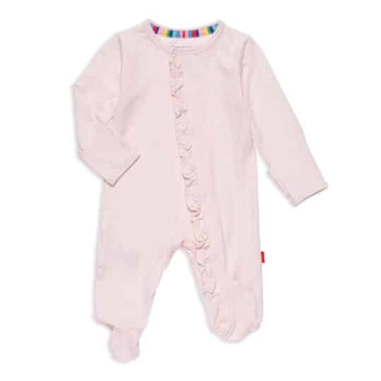 Pin Dot Pink Ruffle Placket Footie