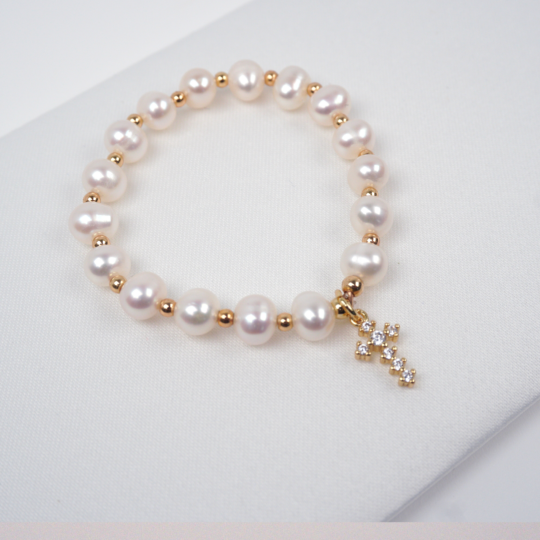 Jeweled-Cross-Pearls-Gold-Bead-Bracelet-BCT-JC-GB-PL