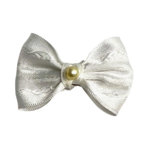 Mini White Satin Bow Snap Clip with Pearl