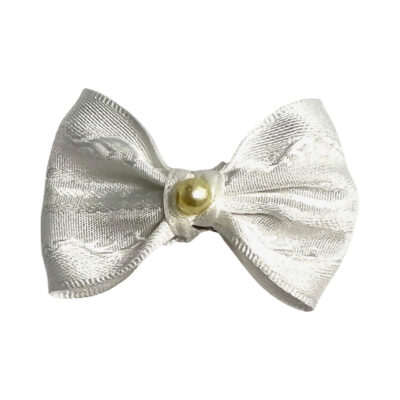 Mini White Satin Bow Snap Clip with Pearl
