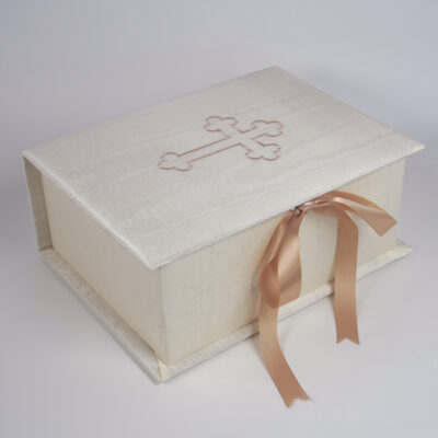 Moiré Medium Baby Keepsake Box with Cross