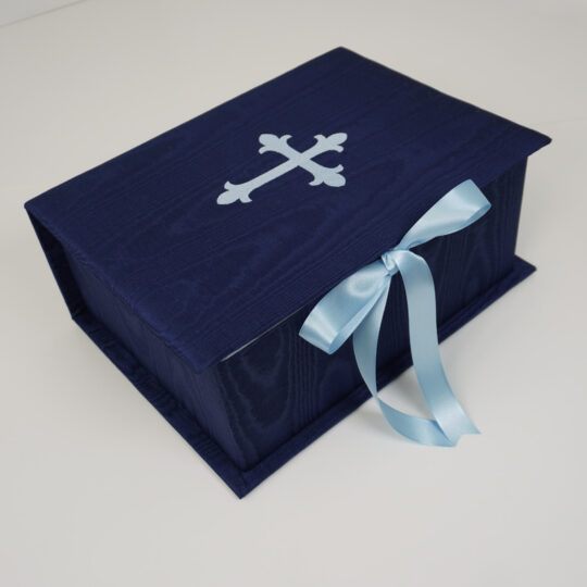 Moiré Medium Baby Keepsake Box with Cross