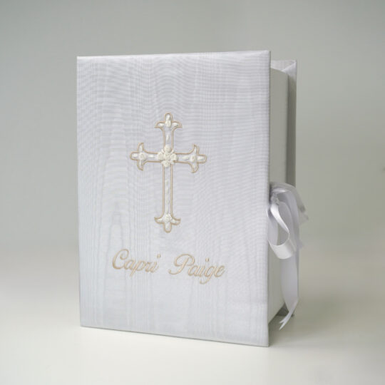 Moiré Medium Baby Keepsake Box with Cross