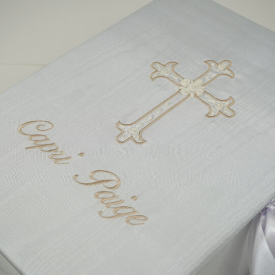 Moiré Medium Baby Keepsake Box with Cross