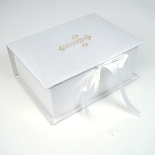 Shantung Medium Baby Keepsake Box with Cross