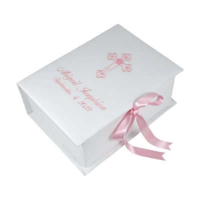 Shantung Medium Baby Keepsake Box with Cross