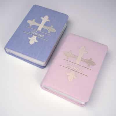 Bible covered in Micro Stripe Cotton with Large Embroidered Cross