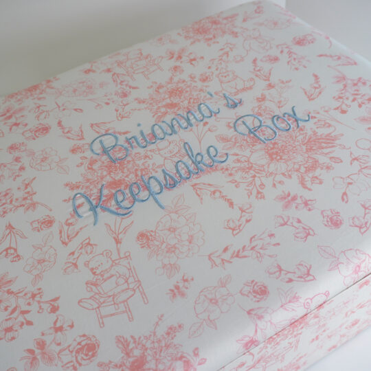 Beary Blossoms Toile Fabric Large Baby Keepsake Box