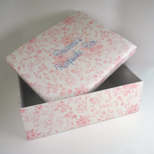 Beary Blossoms Toile Fabric Large Baby Keepsake Box