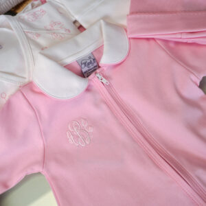 Pink Pima Cotton Baby Footie with White Collar & 2-Way Zipper