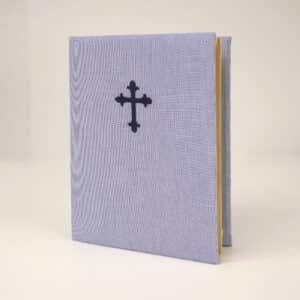 Micro Stripe Cotton wrapped Catholic Bible with fleur de lis cross embroidery